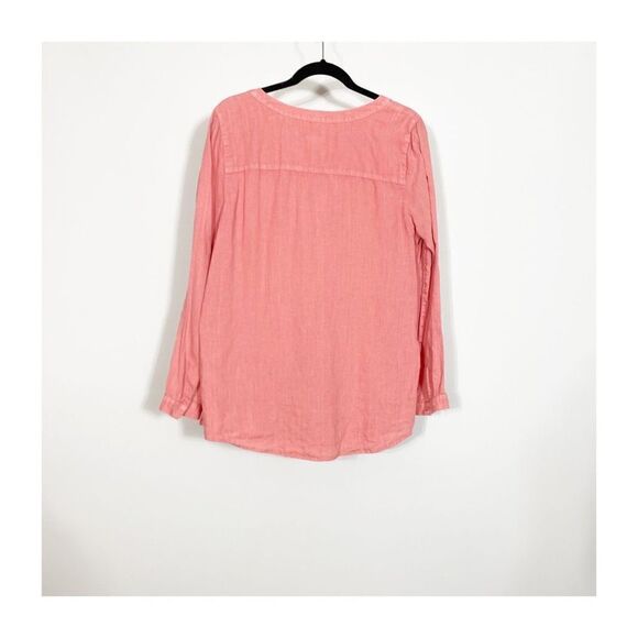 J Jill Linen V-Neck Popover Long Sleeve Tunic Shirt Top In Pink Size M - Picture 3 of 6